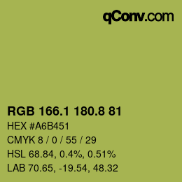 カラーコード: RGB 166.1 180.8 81 | qconv.com