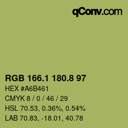 カラーコード: RGB 166.1 180.8 97 | qconv.com