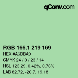 カラーコード: RGB 166.1 219 169 | qconv.com
