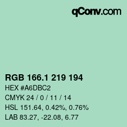 カラーコード: RGB 166.1 219 194 | qconv.com