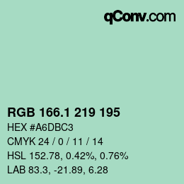 カラーコード: RGB 166.1 219 195 | qconv.com