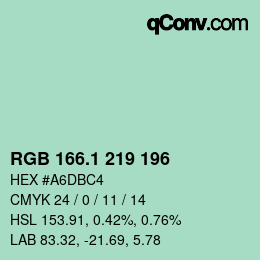 カラーコード: RGB 166.1 219 196 | qconv.com