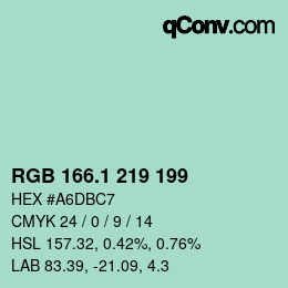 カラーコード: RGB 166.1 219 199 | qconv.com