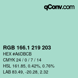 カラーコード: RGB 166.1 219 203 | qconv.com