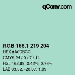 カラーコード: RGB 166.1 219 204 | qconv.com