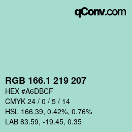 カラーコード: RGB 166.1 219 207 | qconv.com