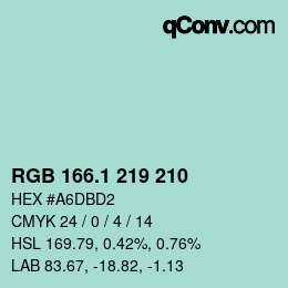 カラーコード: RGB 166.1 219 210 | qconv.com