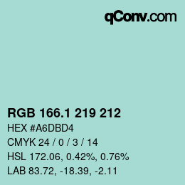 Color code: RGB 166.1 219 212 | qconv.com
