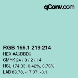 カラーコード: RGB 166.1 219 214 | qconv.com