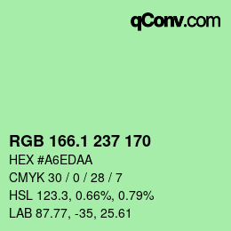 カラーコード: RGB 166.1 237 170 | qconv.com