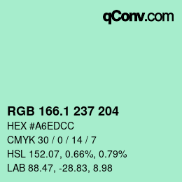 カラーコード: RGB 166.1 237 204 | qconv.com