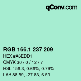 カラーコード: RGB 166.1 237 209 | qconv.com