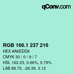 Color code: RGB 166.1 237 216 | qconv.com