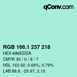 カラーコード: RGB 166.1 237 218 | qconv.com