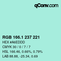 Color code: RGB 166.1 237 221 | qconv.com