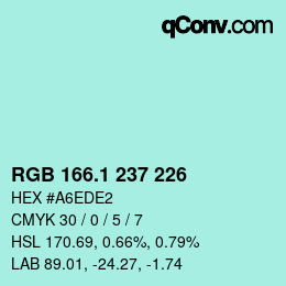 Color code: RGB 166.1 237 226 | qconv.com
