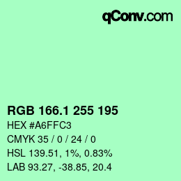 カラーコード: RGB 166.1 255 195 | qconv.com