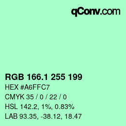 カラーコード: RGB 166.1 255 199 | qconv.com