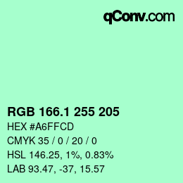 カラーコード: RGB 166.1 255 205 | qconv.com