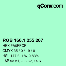 カラーコード: RGB 166.1 255 207 | qconv.com