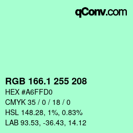 カラーコード: RGB 166.1 255 208 | qconv.com
