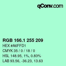カラーコード: RGB 166.1 255 209 | qconv.com