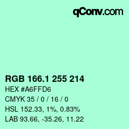 カラーコード: RGB 166.1 255 214 | qconv.com