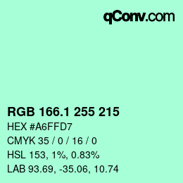 カラーコード: RGB 166.1 255 215 | qconv.com