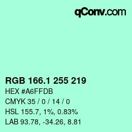 カラーコード: RGB 166.1 255 219 | qconv.com