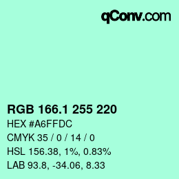 カラーコード: RGB 166.1 255 220 | qconv.com