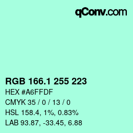カラーコード: RGB 166.1 255 223 | qconv.com