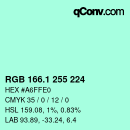 カラーコード: RGB 166.1 255 224 | qconv.com