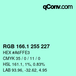 カラーコード: RGB 166.1 255 227 | qconv.com
