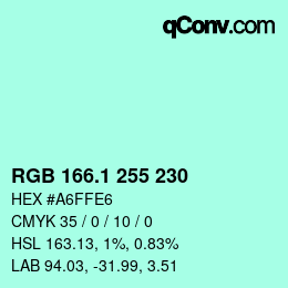 カラーコード: RGB 166.1 255 230 | qconv.com