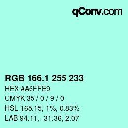 カラーコード: RGB 166.1 255 233 | qconv.com