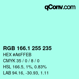 Color code: RGB 166.1 255 235 | qconv.com