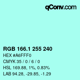 Color code: RGB 166.1 255 240 | qconv.com
