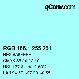 カラーコード: RGB 166.1 255 251 | qconv.com