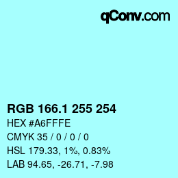 Color code: RGB 166.1 255 254 | qconv.com