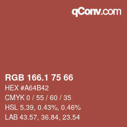 カラーコード: RGB 166.1 75 66 | qconv.com