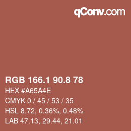 カラーコード: RGB 166.1 90.8 78 | qconv.com
