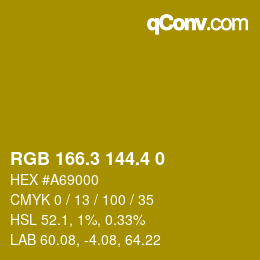 カラーコード: RGB 166.3 144.4 0 | qconv.com