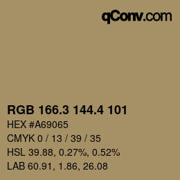 カラーコード: RGB 166.3 144.4 101 | qconv.com