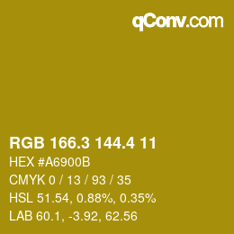 カラーコード: RGB 166.3 144.4 11 | qconv.com