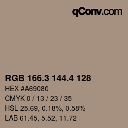 カラーコード: RGB 166.3 144.4 128 | qconv.com