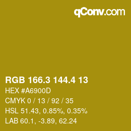 カラーコード: RGB 166.3 144.4 13 | qconv.com