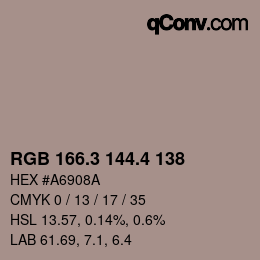 カラーコード: RGB 166.3 144.4 138 | qconv.com