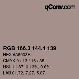 カラーコード: RGB 166.3 144.4 139 | qconv.com