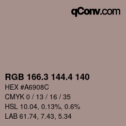 カラーコード: RGB 166.3 144.4 140 | qconv.com