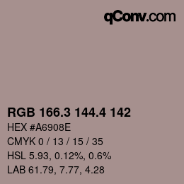 カラーコード: RGB 166.3 144.4 142 | qconv.com